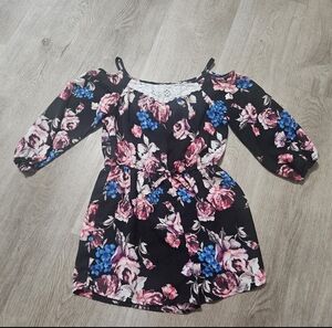 Girls size 7/8 Floral Pink & Violet Romper